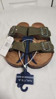 Nautica Triun Tumbled Olive Green Double Strap Buckle Sandals Women's Size 7